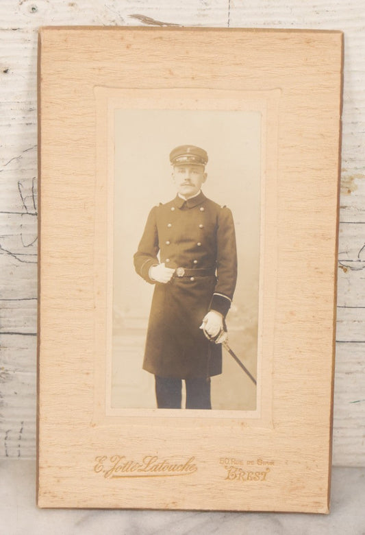 Lot 091 - Antique Boarded Photograph Of French Navy (Marine National) Officer In Formal Dress Uniform, Ejotte-Latouche, Photographer, Brest, France