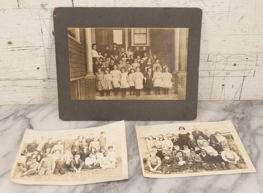 Lot 096 - Grouping Of Three Antique School Class Photos Including A Boarded Photograph Of Students And Their Teacher And Two Unmounted Photos Of The Integrated Upper Grades Of A Two Room Schoolhouse