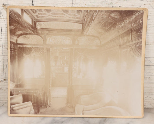 Lot 097 - Antique Boarded Photograph Of Opulent Interior Of Buffet Smoking Railroad Car "Columbus" 