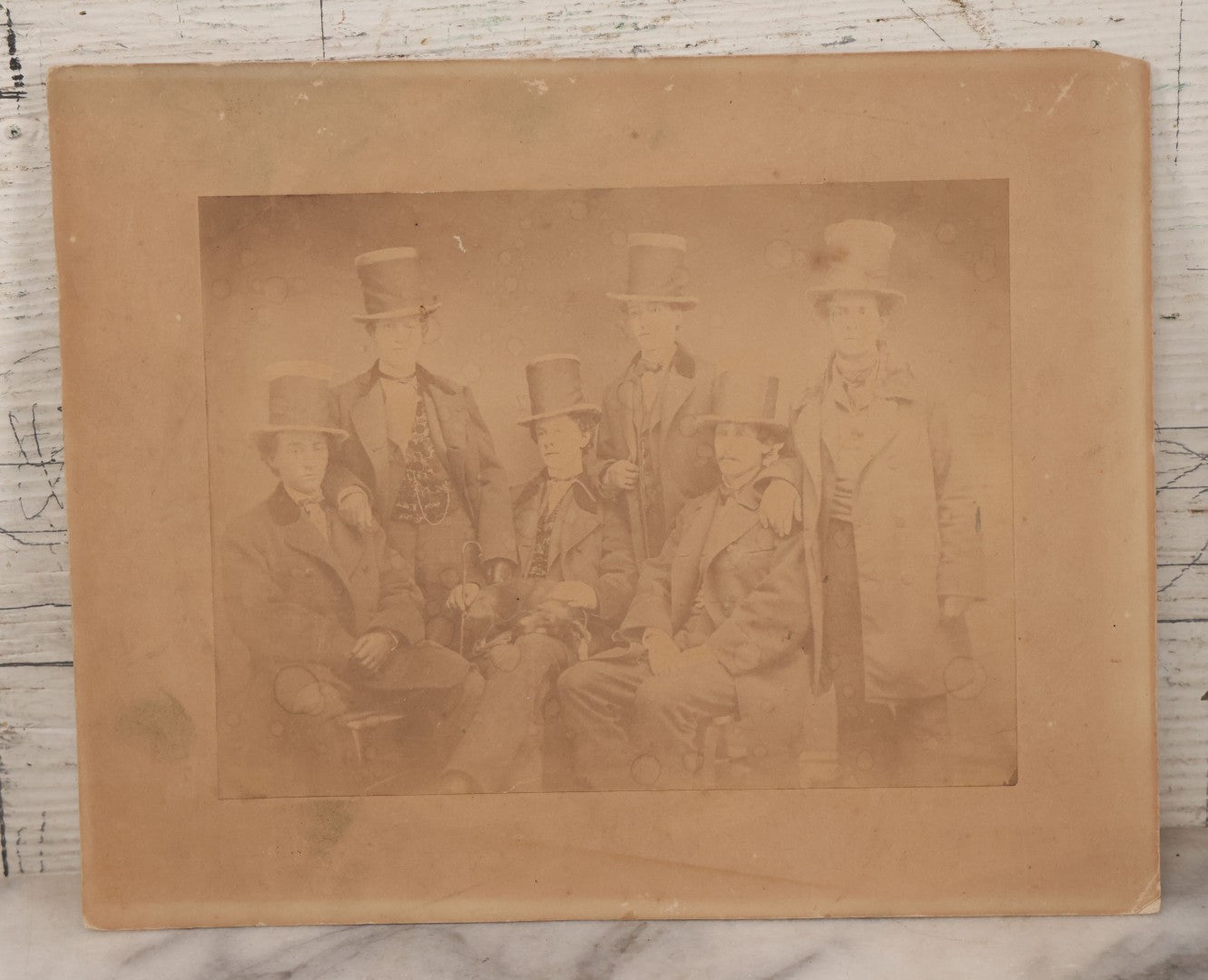 Lot 102 - Antique Boarded Photograph Of Six Well Dressed Men In Stovepipe Top Hats 