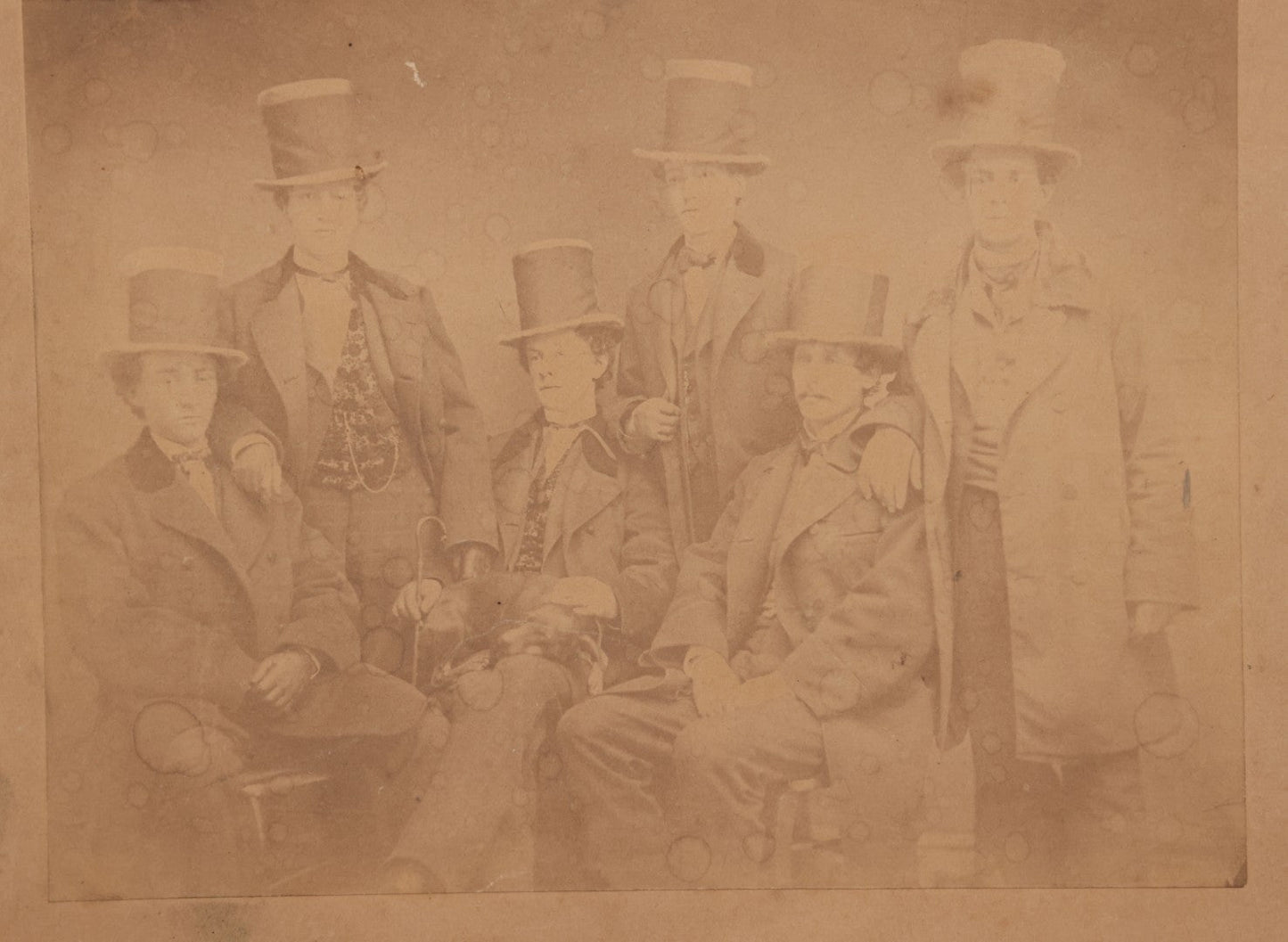 Lot 102 - Antique Boarded Photograph Of Six Well Dressed Men In Stovepipe Top Hats 