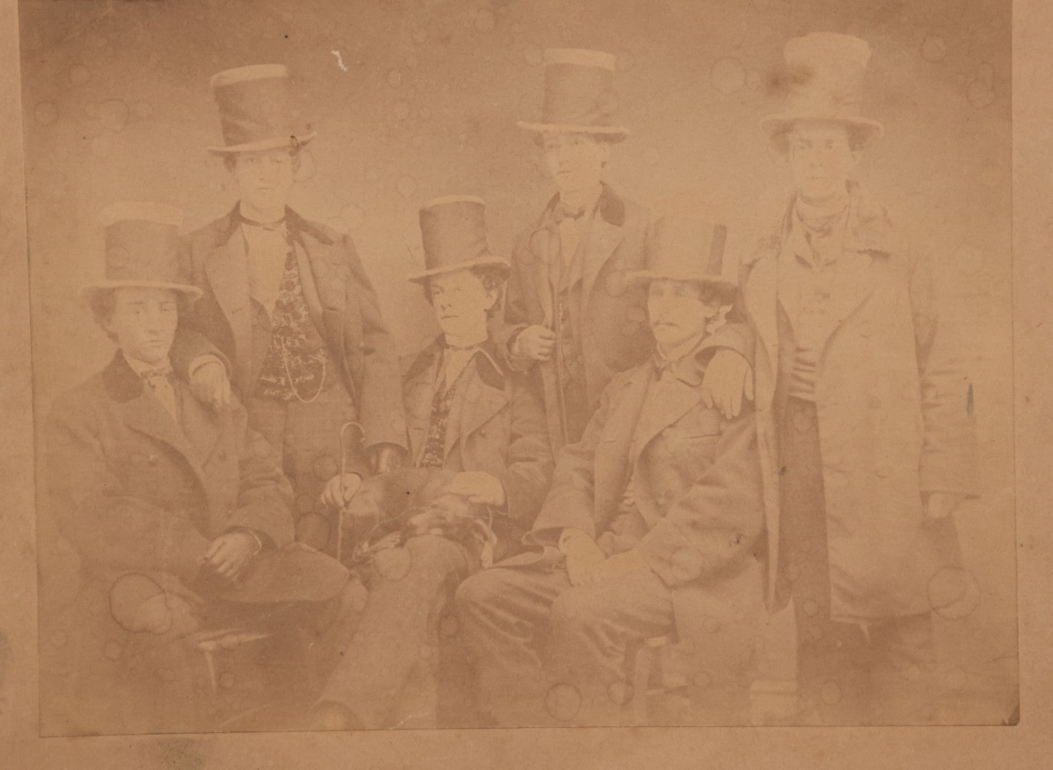Lot 102 - Antique Boarded Photograph Of Six Well Dressed Men In Stovepipe Top Hats 