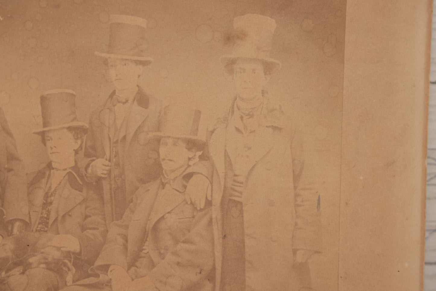 Lot 102 - Antique Boarded Photograph Of Six Well Dressed Men In Stovepipe Top Hats 