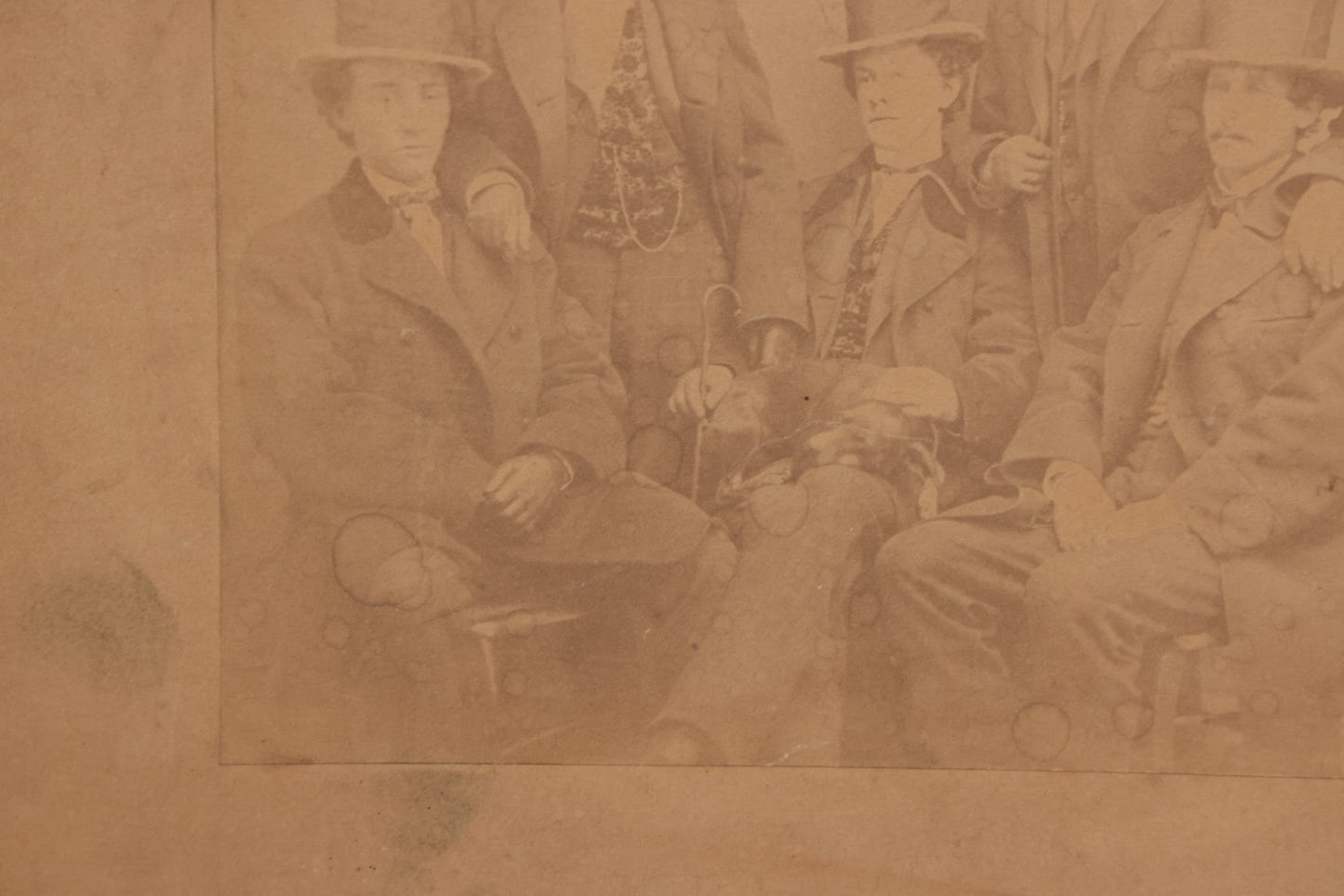 Lot 102 - Antique Boarded Photograph Of Six Well Dressed Men In Stovepipe Top Hats 