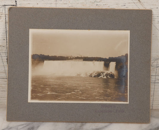 Lot 103 - Antique Boarded Photograph Of Niagara American Falls With Bridge And Buildings In Background