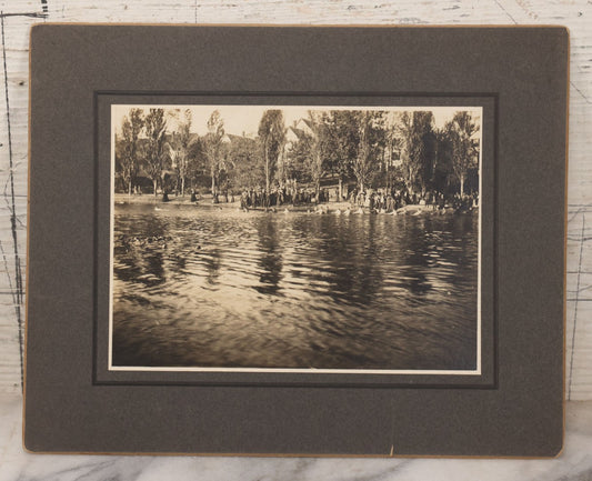 Lot 104 - Antique Boarded Photograph Of Outing On Beach With Many Individuals In A Lake, Possibly Playing Tug Of War