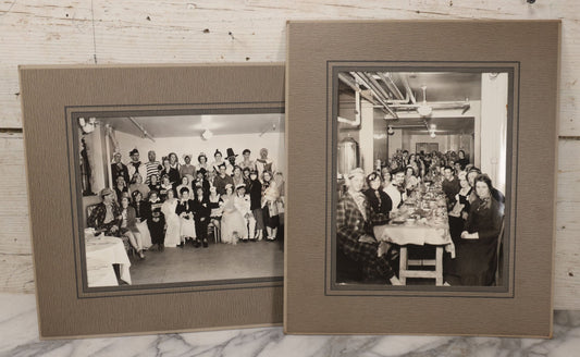 Lot 112 - Two Paper Framed Glossy Photographs Of The Cast And A Cast Dinner Of Stage Play Featuring Many Performers In Costume Including As The Seven Dwarfs, Santa Claus, A Prisoner, A Sailor, A Hobo, And More