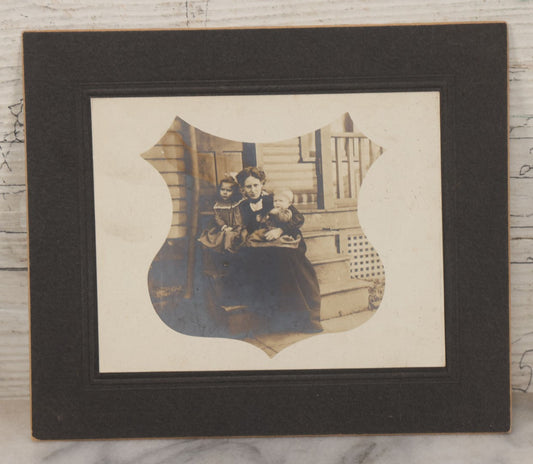Lot 117 - Antique Boarded Photograph Of Mrs. Maud O Hicks, Daughter Of J.Y. Moyer, Posing With Two Children, With Printed Shield Mat