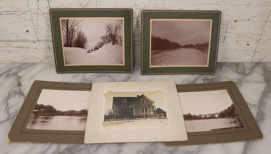 Lot 121 - Grouping Of Five Antique Boarded Photographs Including Blizzard Aftermath, Governor Charles N. Herreid's Home In Eureka, South Dakota, Riverside Homes, And Frozen River