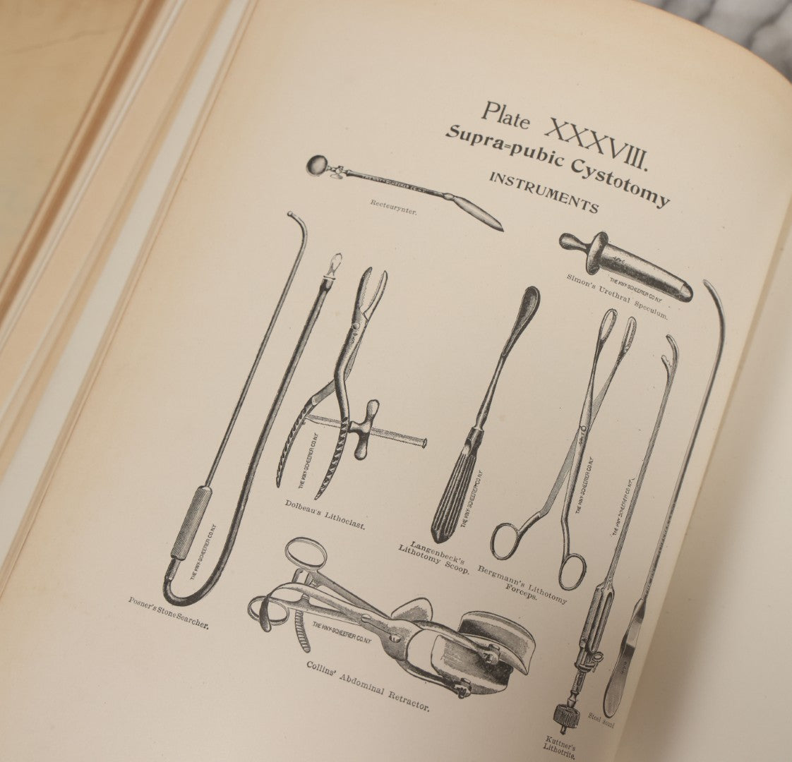 Lot 002 - "Atlas Of Typical Operations In Surgery" Antique Book By Dr. Ph. Bockenheimer & Dr. Fritz Frohse, With 60 Full Color Illustrations By Franz Frohse, English Adaptation By J. Howell Evans, Rebman Company, New York, Publishers, Circa 1900