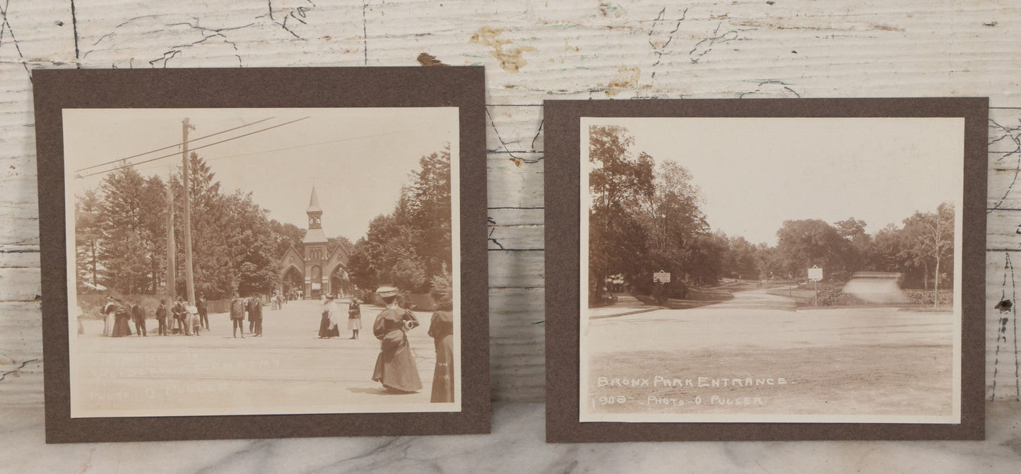 Lot 123 - Pair Of Antique Paper Mounted Photographs Of Bronx Park Entrance And Woodlawn Cemetary Entrance, New York City, Photos By O. Puller, Circa 1902
