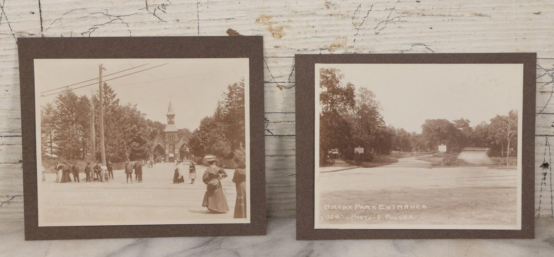 Lot 123 - Pair Of Antique Paper Mounted Photographs Of Bronx Park Entrance And Woodlawn Cemetary Entrance, New York City, Photos By O. Puller, Circa 1902