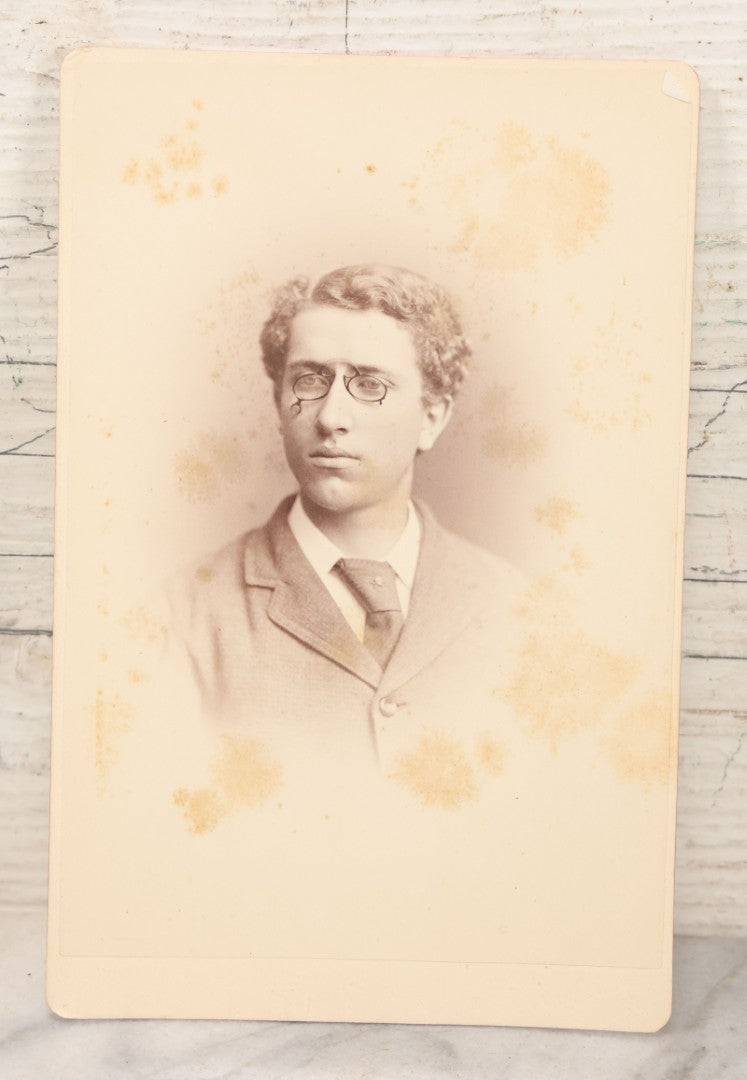 Lot 125 - Pair Of Antique Photos Of Same Man Wearing Peculiar Spectacles With Skull And Crossbones Tie Tack Pin, Cabinet Card And C.D.V., George H. Hastings, Photographer, Newton, Massachusetts