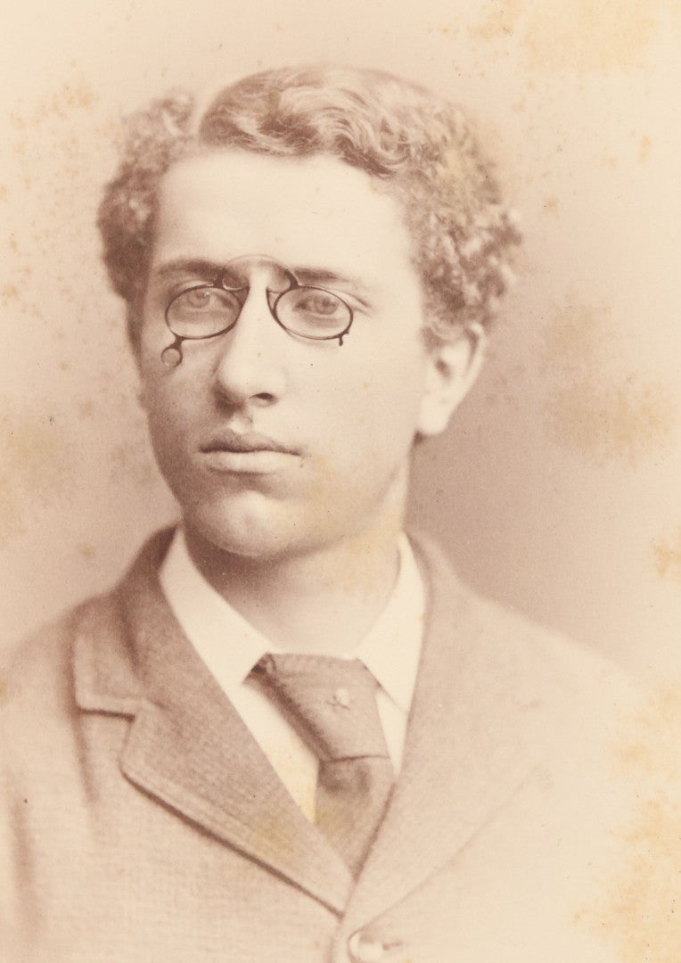 Lot 125 - Pair Of Antique Photos Of Same Man Wearing Peculiar Spectacles With Skull And Crossbones Tie Tack Pin, Cabinet Card And C.D.V., George H. Hastings, Photographer, Newton, Massachusetts