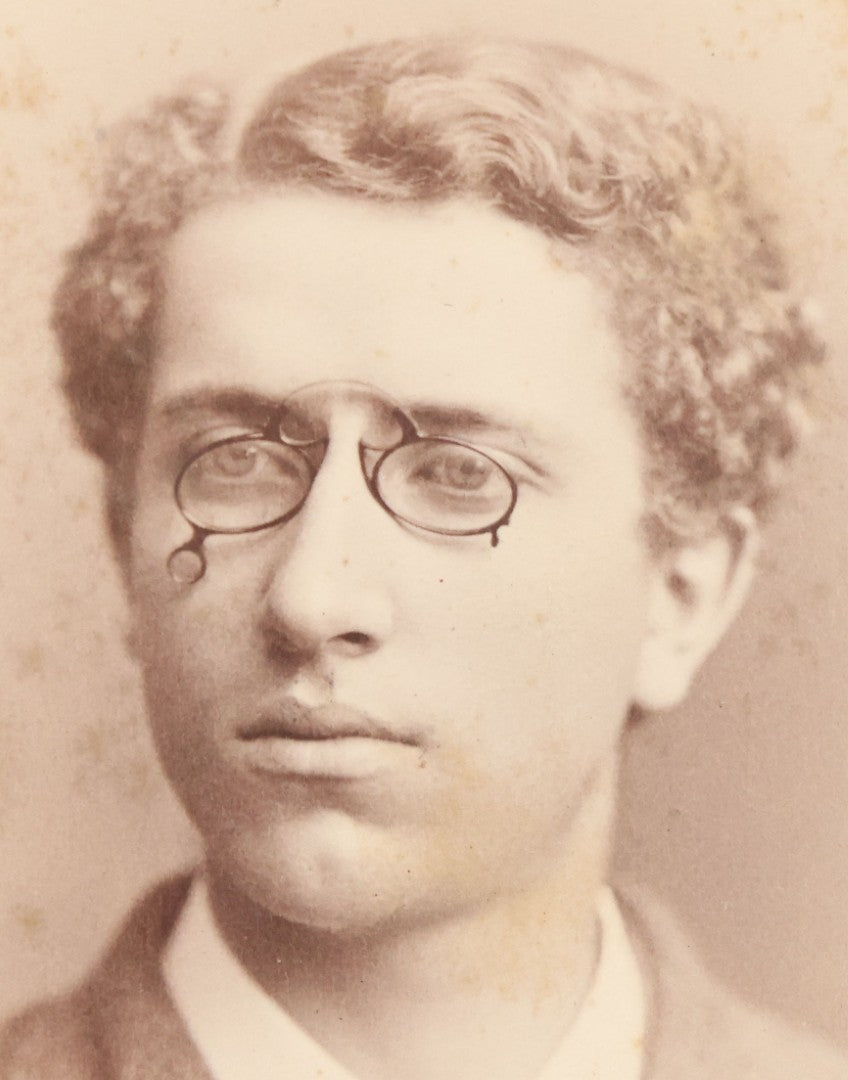 Lot 125 - Pair Of Antique Photos Of Same Man Wearing Peculiar Spectacles With Skull And Crossbones Tie Tack Pin, Cabinet Card And C.D.V., George H. Hastings, Photographer, Newton, Massachusetts