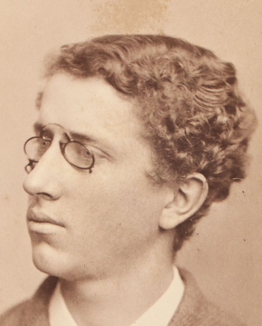 Lot 125 - Pair Of Antique Photos Of Same Man Wearing Peculiar Spectacles With Skull And Crossbones Tie Tack Pin, Cabinet Card And C.D.V., George H. Hastings, Photographer, Newton, Massachusetts