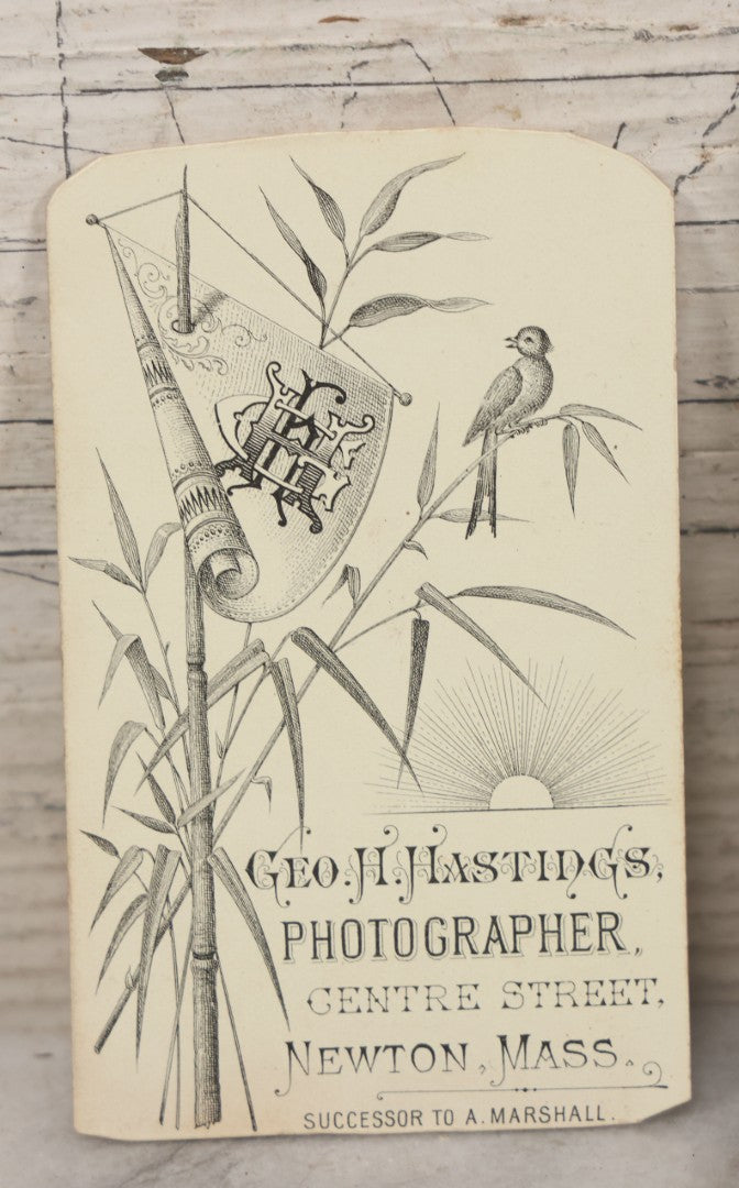 Lot 125 - Pair Of Antique Photos Of Same Man Wearing Peculiar Spectacles With Skull And Crossbones Tie Tack Pin, Cabinet Card And C.D.V., George H. Hastings, Photographer, Newton, Massachusetts