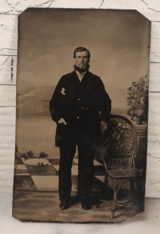 Lot 128 - Single Antique Tintype Photograph Of Tall Burly Man With Big Beard And Suprisingly Rosy Cheeks