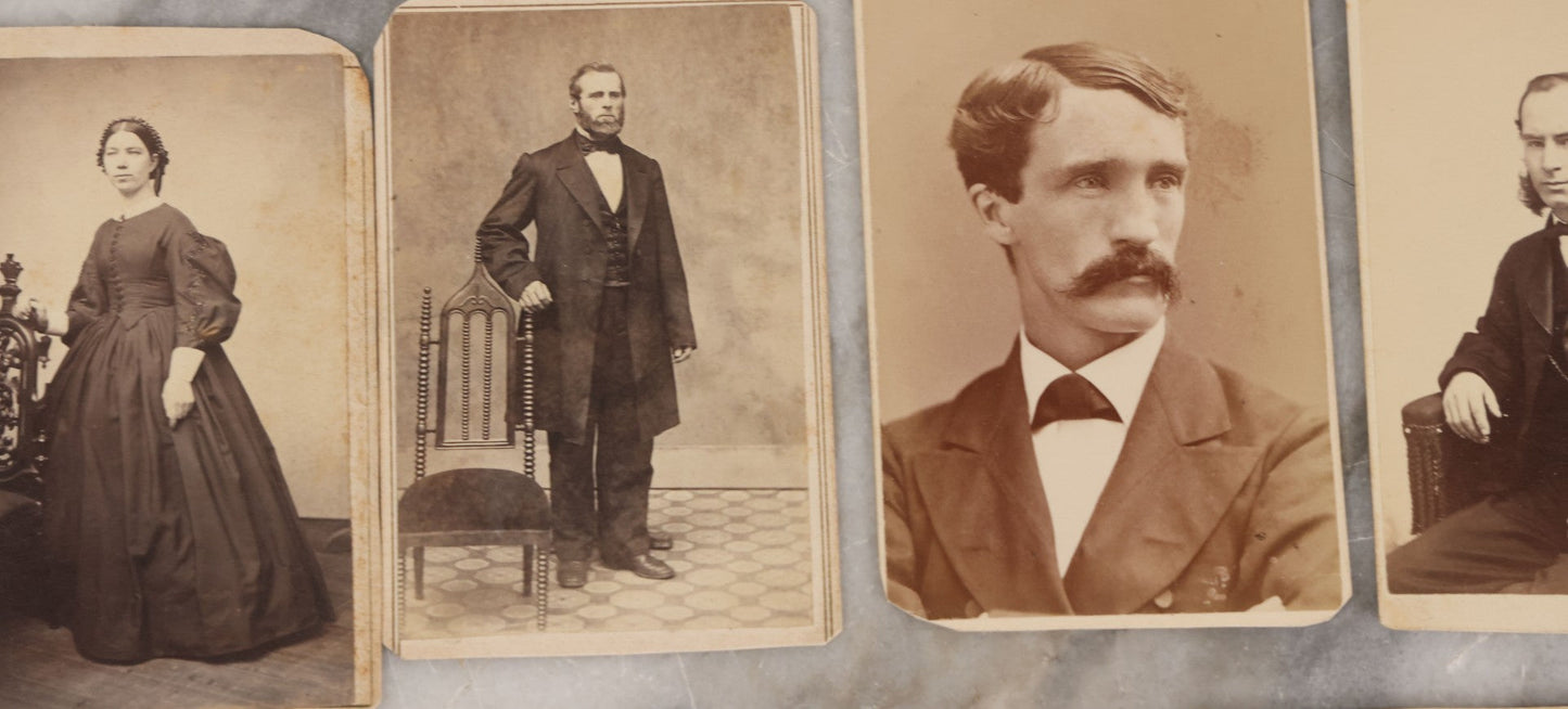 Lot 134 - Grouping Of 19 Antique Carte De Visite C.D.V. Photographs Including Pretty Woman With Long Blond Hair, Man With Mutton Chops, Little Girl Seated On Table, Incredulous Baby, Woman With Ruffled Collar, Man With Preposterous Mustache, And More
