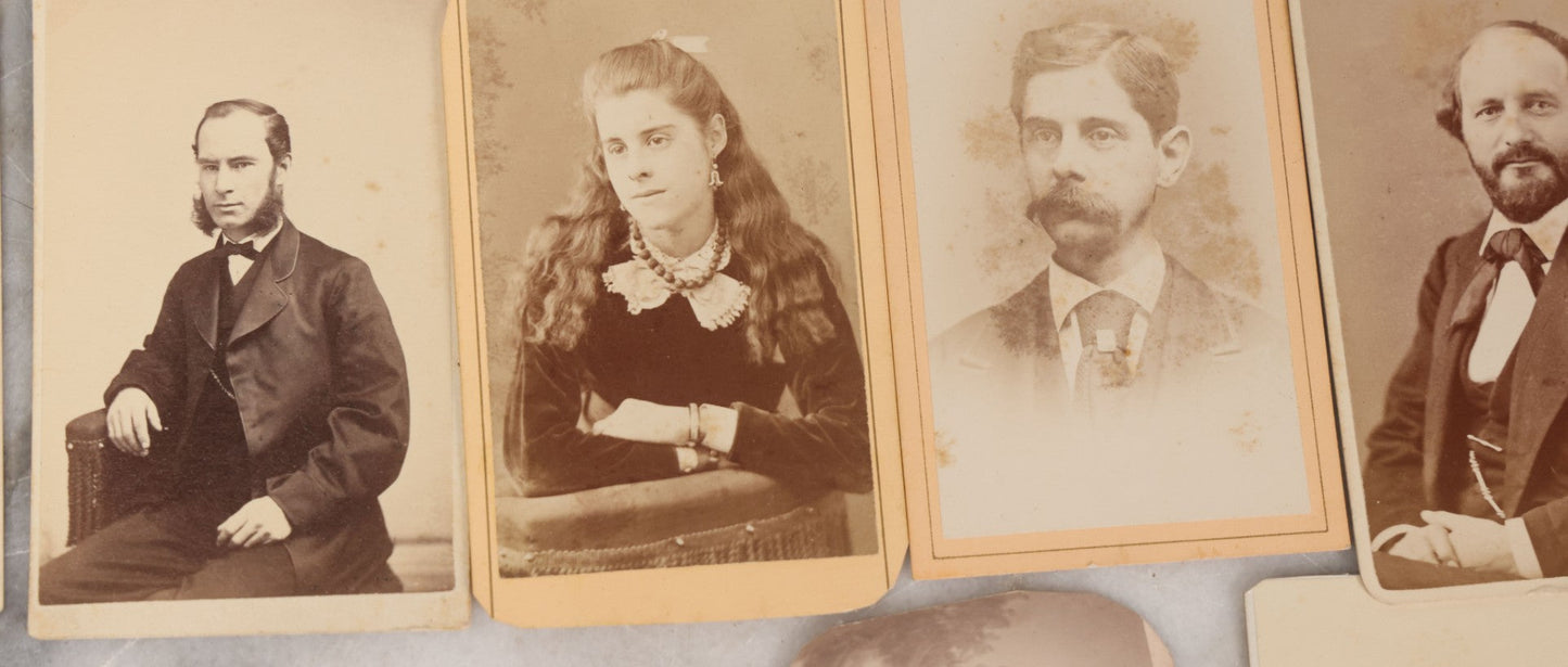 Lot 134 - Grouping Of 19 Antique Carte De Visite C.D.V. Photographs Including Pretty Woman With Long Blond Hair, Man With Mutton Chops, Little Girl Seated On Table, Incredulous Baby, Woman With Ruffled Collar, Man With Preposterous Mustache, And More