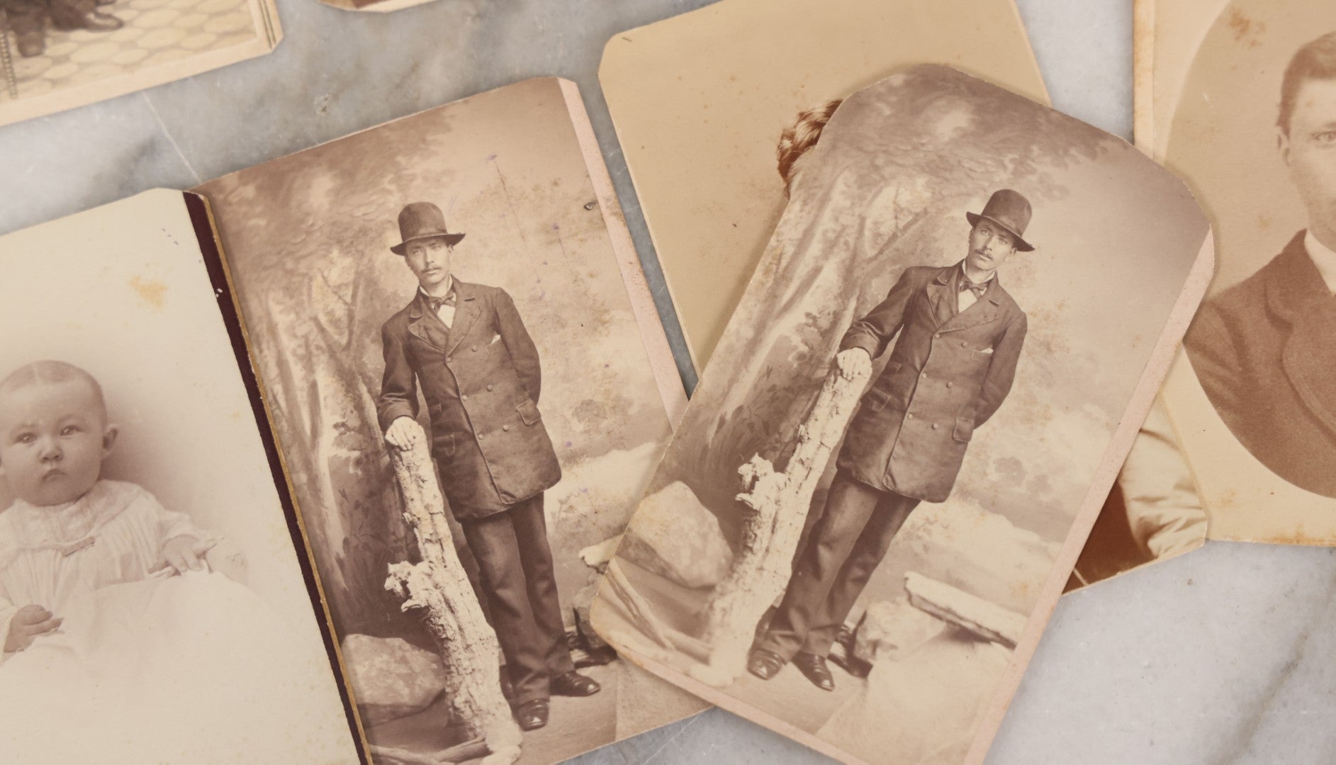 Lot 134 - Grouping Of 19 Antique Carte De Visite C.D.V. Photographs Including Pretty Woman With Long Blond Hair, Man With Mutton Chops, Little Girl Seated On Table, Incredulous Baby, Woman With Ruffled Collar, Man With Preposterous Mustache, And More