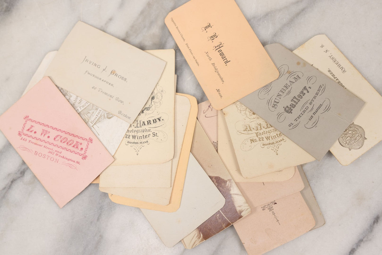 Lot 134 - Grouping Of 19 Antique Carte De Visite C.D.V. Photographs Including Pretty Woman With Long Blond Hair, Man With Mutton Chops, Little Girl Seated On Table, Incredulous Baby, Woman With Ruffled Collar, Man With Preposterous Mustache, And More