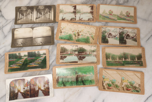 Lot 140 - Grouping Of 12 Antique Stereocards Including Many Handcolored Examples Of Parks And Flower Arrangements, Others
