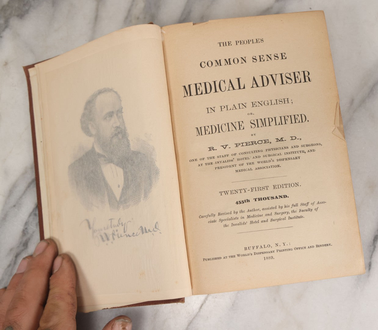 Lot 003 - "The People's Common Sense Medical Adviser In Plain English; Or Medicine Simplified" Antique Book By R.V. Pierce, M.D., 21st Edition, Illustrated, 1889