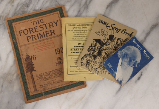 Lot 162 - Grouping Of Four Vintage And Antique Booklets Including Humphrey's Manual Medical Advertising Booklet, Army Song Book, The Forestry Primer For 1926, And Framingham Massachusetts Street Guide, 1942