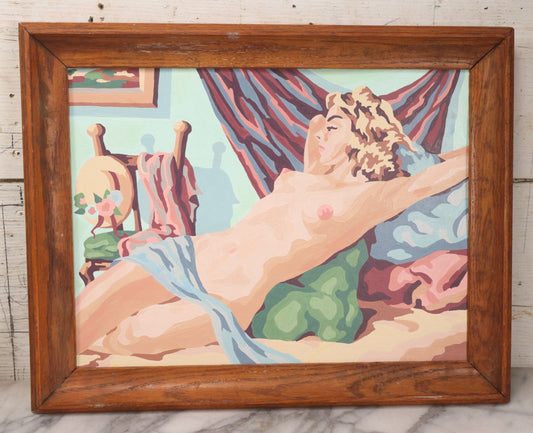 Lot 168 - Vintage Paint-By-Numbers Painting Of Nude Blond Woman, In Frame, Titled On Verso "Rude," Circa 1960s