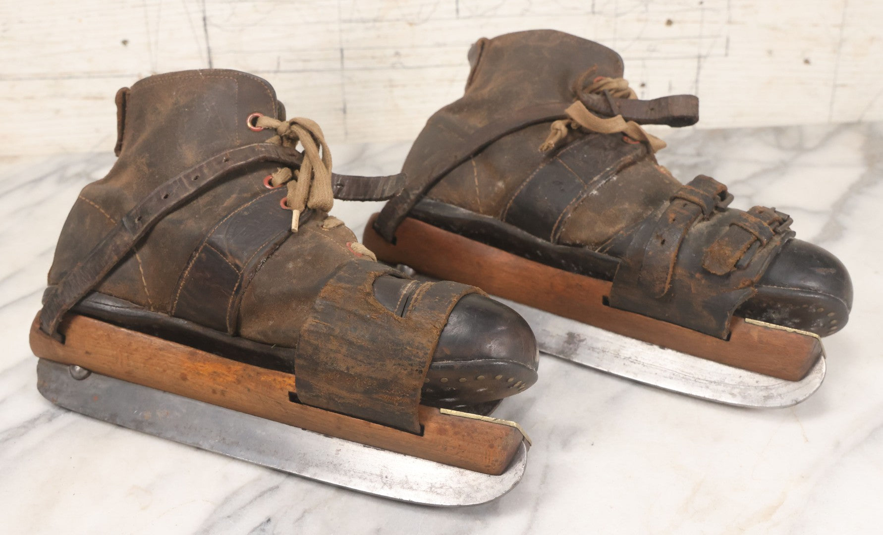 Lot 006 - Pair Of Antique Cert Gripwell Leather Boots With Period Ice Skates, Manufactured Marsden Brothers, Skate-Makers, Sheffield, England
