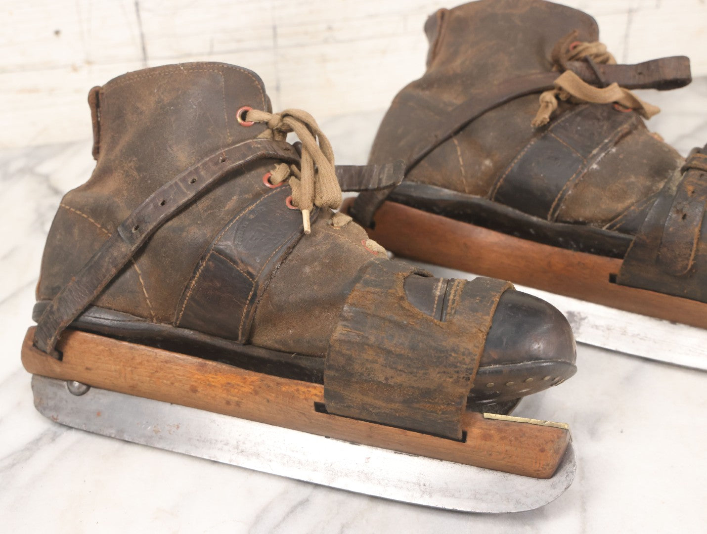 Lot 006 - Pair Of Antique Cert Gripwell Leather Boots With Period Ice Skates, Manufactured Marsden Brothers, Skate-Makers, Sheffield, England