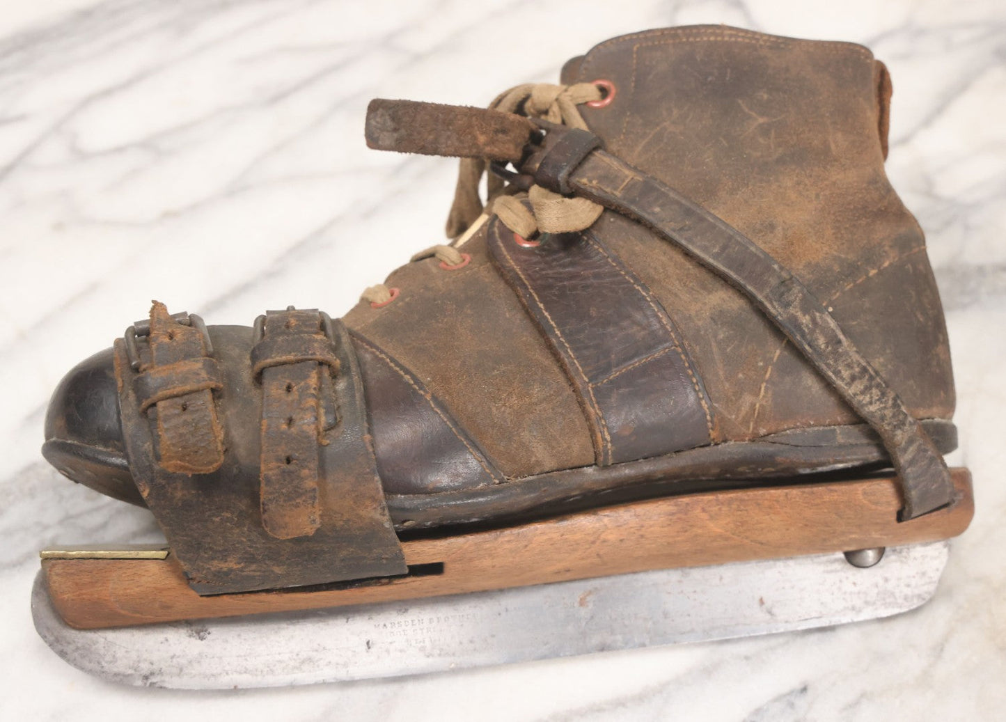 Lot 006 - Pair Of Antique Cert Gripwell Leather Boots With Period Ice Skates, Manufactured Marsden Brothers, Skate-Makers, Sheffield, England