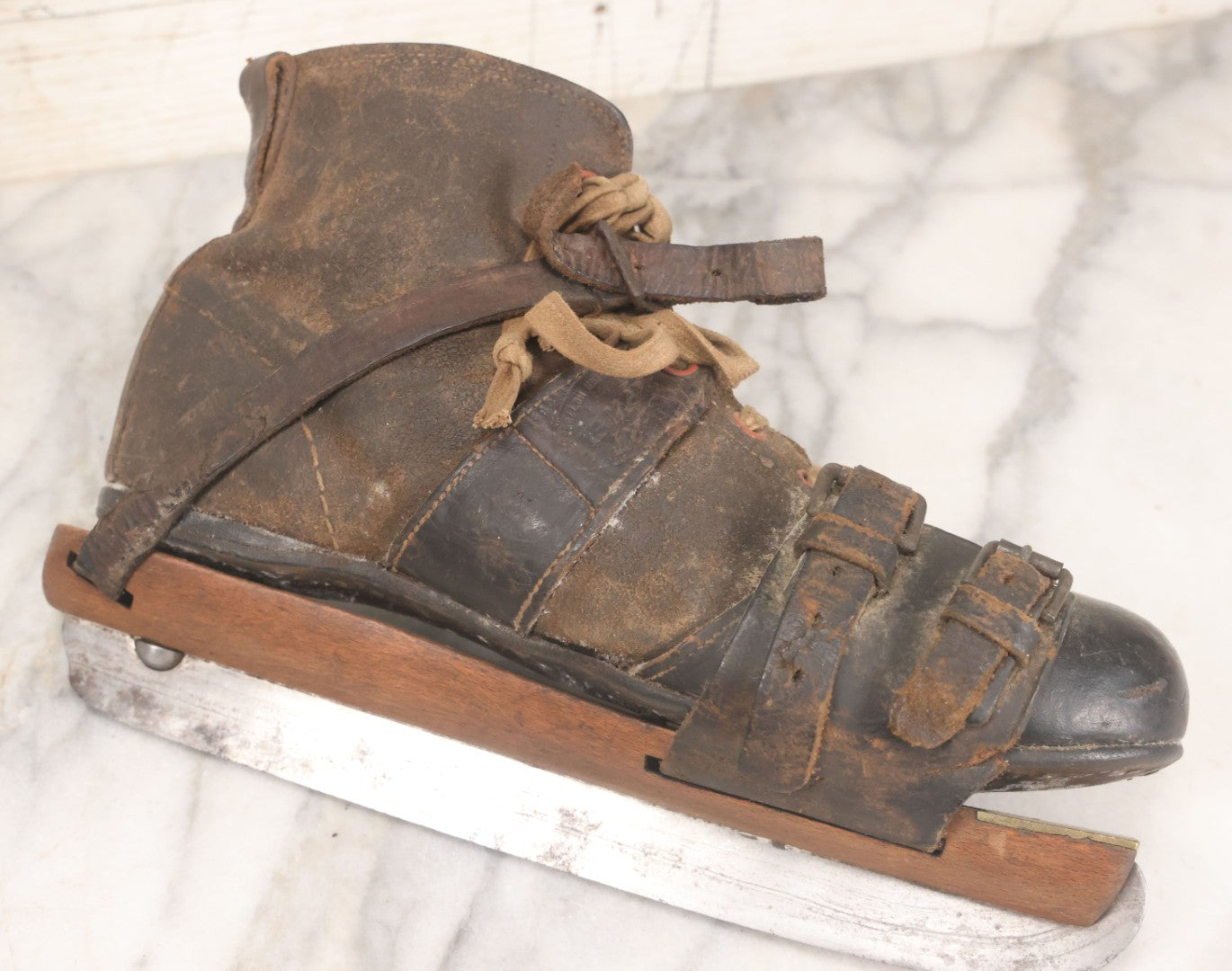 Lot 006 - Pair Of Antique Cert Gripwell Leather Boots With Period Ice Skates, Manufactured Marsden Brothers, Skate-Makers, Sheffield, England