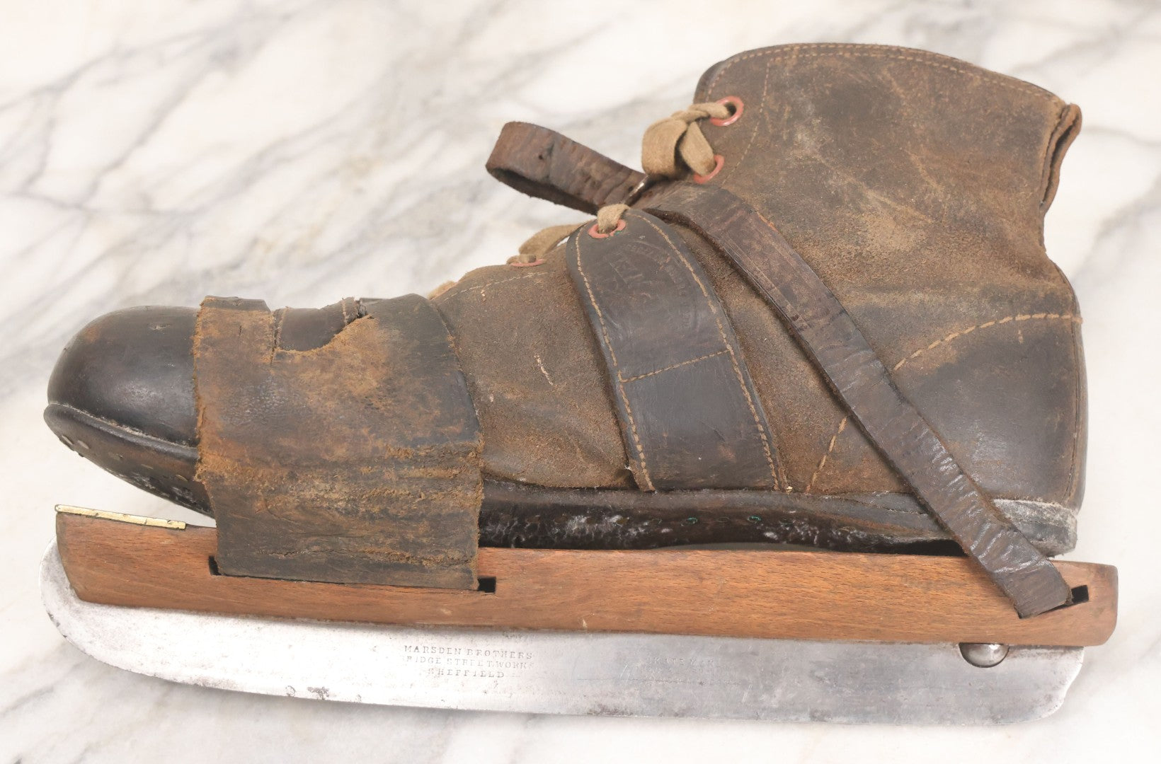 Lot 006 - Pair Of Antique Cert Gripwell Leather Boots With Period Ice Skates, Manufactured Marsden Brothers, Skate-Makers, Sheffield, England