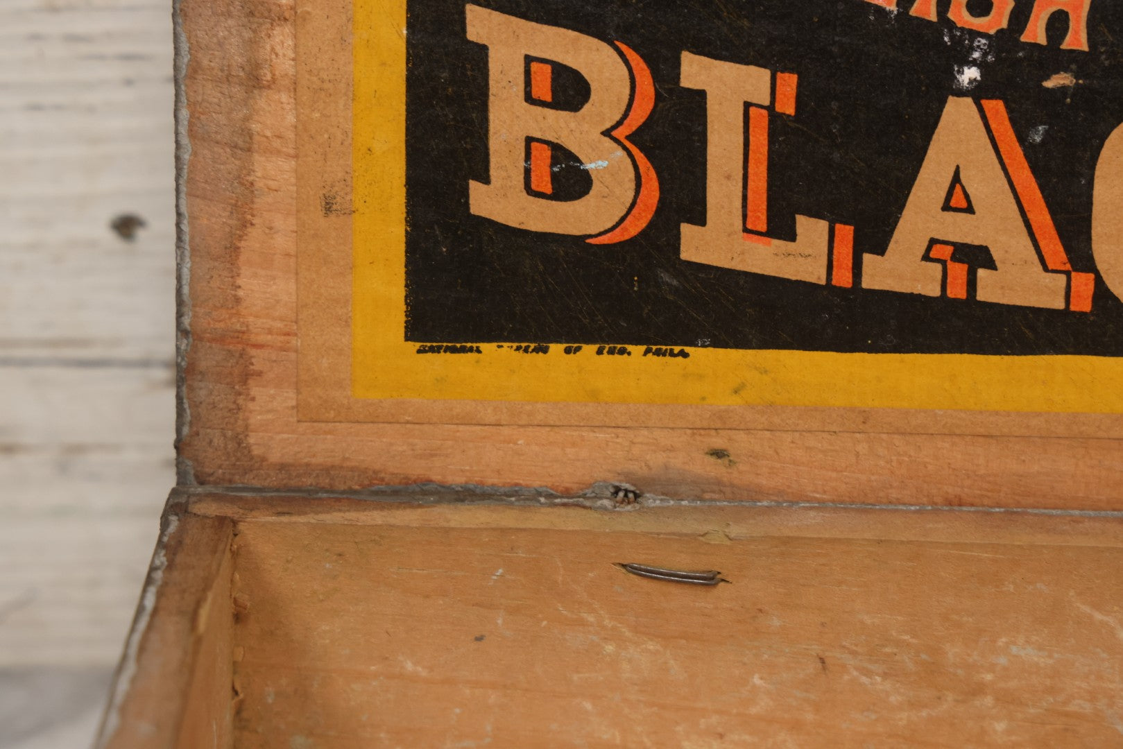 Lot 007 - Antique Wooden Advertising Display Box With Lithographed Interior Label For Lemberger's Blacking, American Oil Paste, Manufactured By The Weikel & Smith Spice Co., Philadelphia, With Eagle Motif
