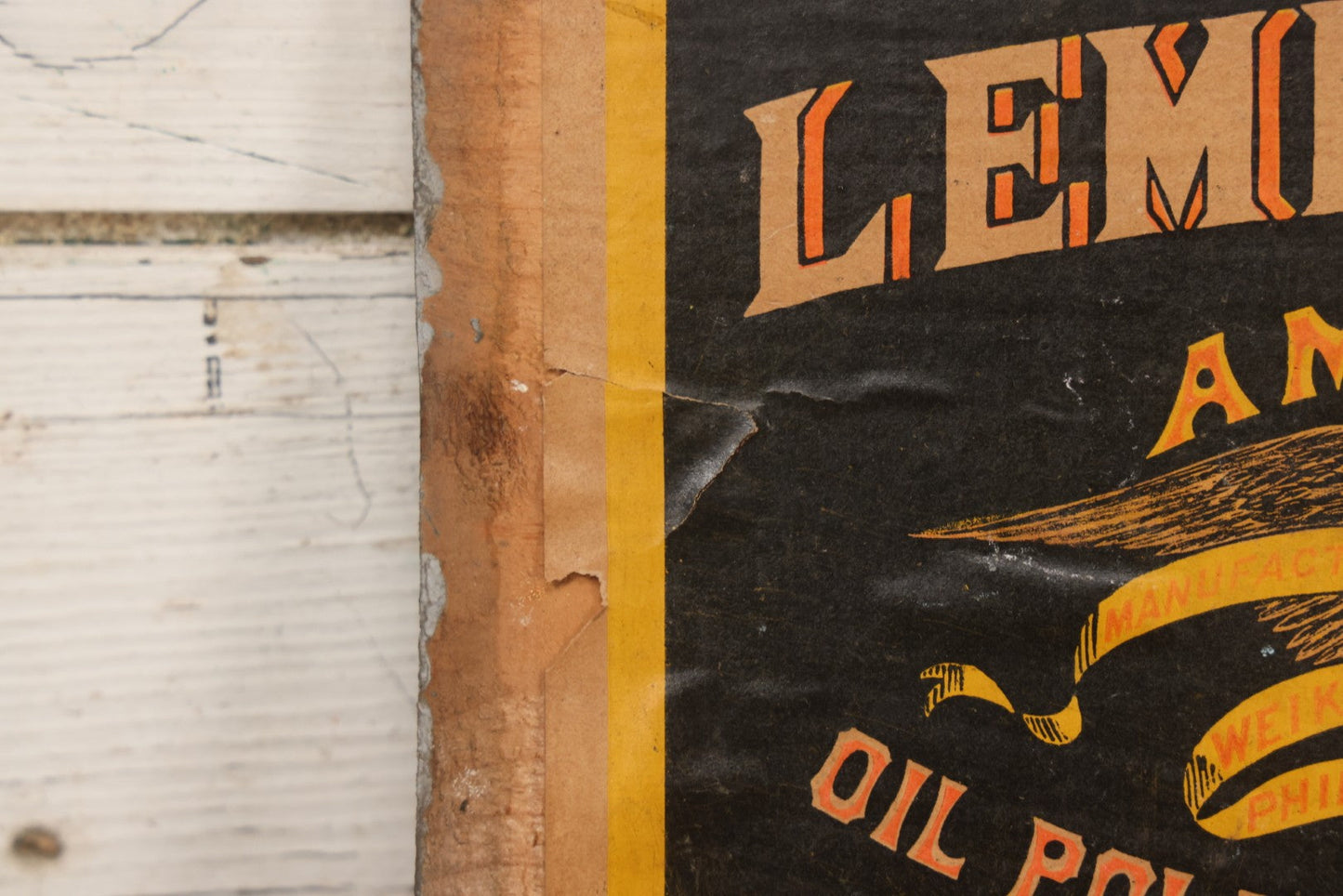 Lot 007 - Antique Wooden Advertising Display Box With Lithographed Interior Label For Lemberger's Blacking, American Oil Paste, Manufactured By The Weikel & Smith Spice Co., Philadelphia, With Eagle Motif