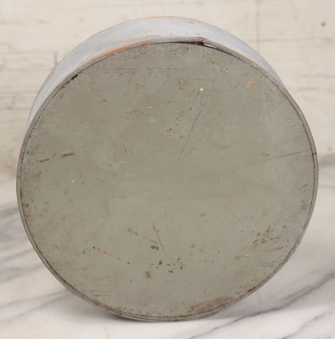 Lot 008 - Antique Four Sectioned Divided Circular Pantry Box With Blue Gray Paint, Missing Lid