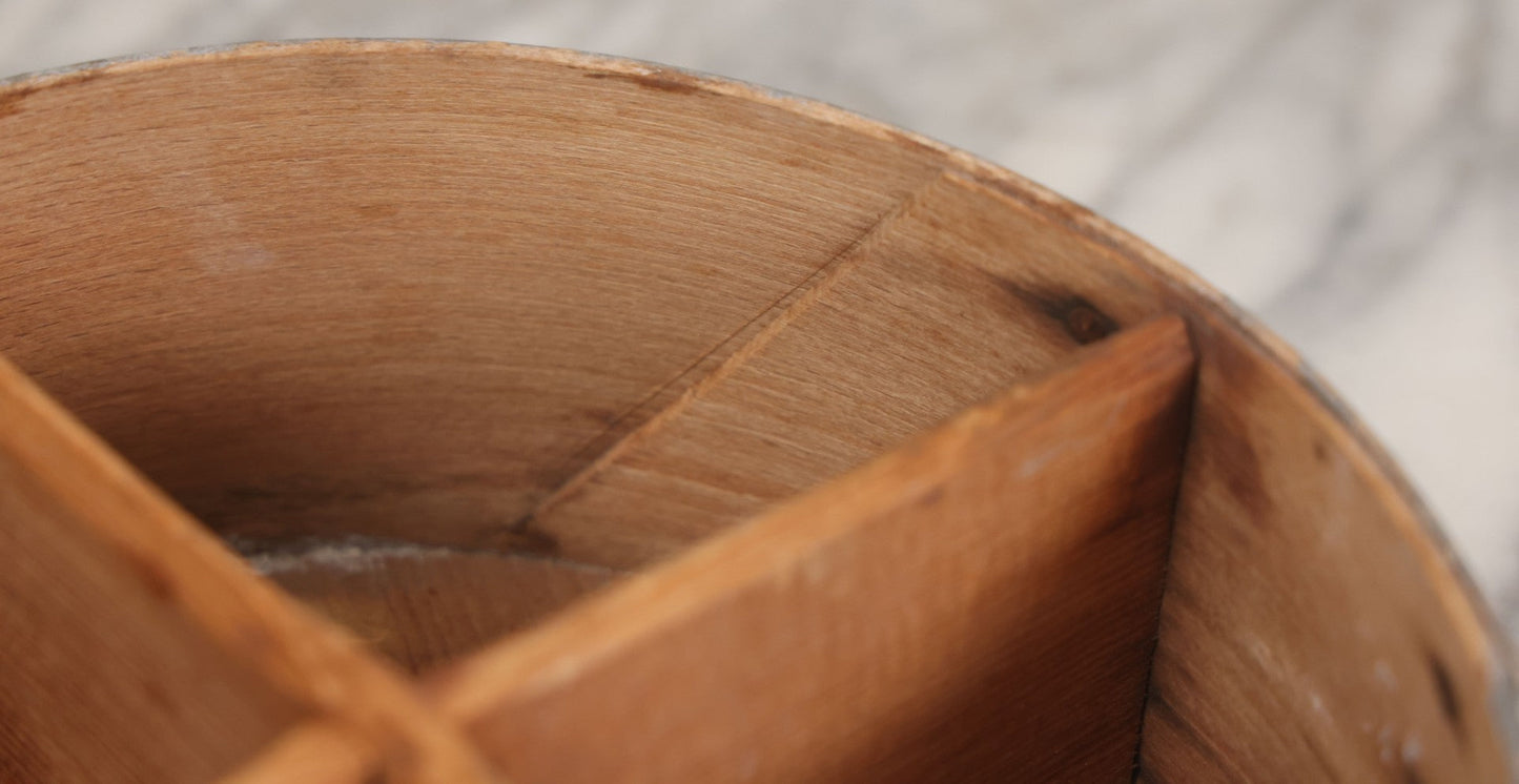 Lot 008 - Antique Four Sectioned Divided Circular Pantry Box With Blue Gray Paint, Missing Lid
