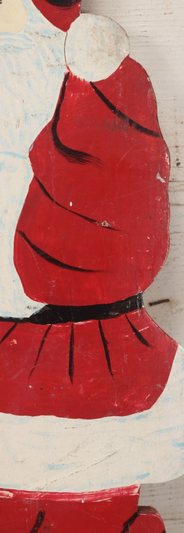 Lot 009 - Vintage Folk Art Hand Cut Hand Painted Christmas Santa Claus Wooden Lawn Ornament, 11-1/2" x 21-3/4"