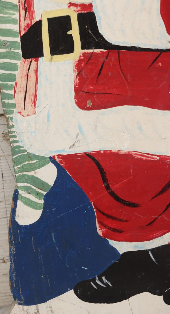 Lot 009 - Vintage Folk Art Hand Cut Hand Painted Christmas Santa Claus Wooden Lawn Ornament, 11-1/2" x 21-3/4"