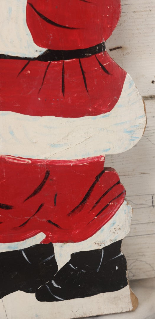 Lot 009 - Vintage Folk Art Hand Cut Hand Painted Christmas Santa Claus Wooden Lawn Ornament, 11-1/2" x 21-3/4"