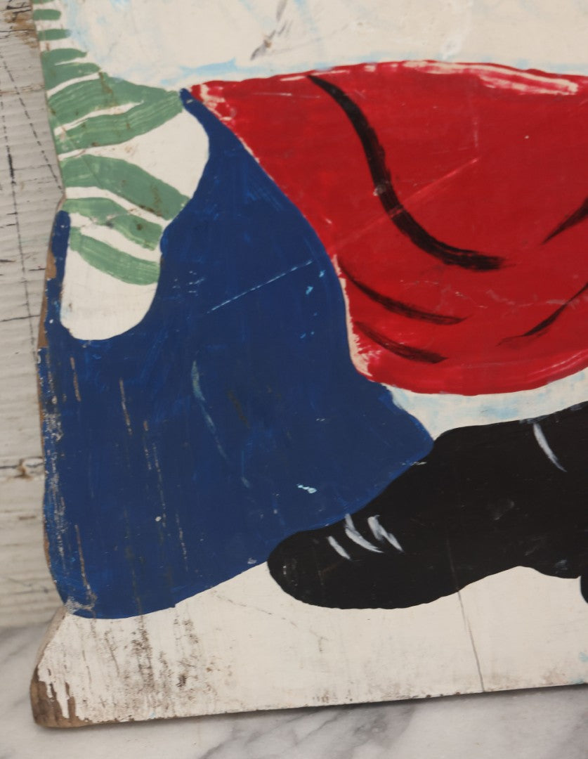 Lot 009 - Vintage Folk Art Hand Cut Hand Painted Christmas Santa Claus Wooden Lawn Ornament, 11-1/2" x 21-3/4"