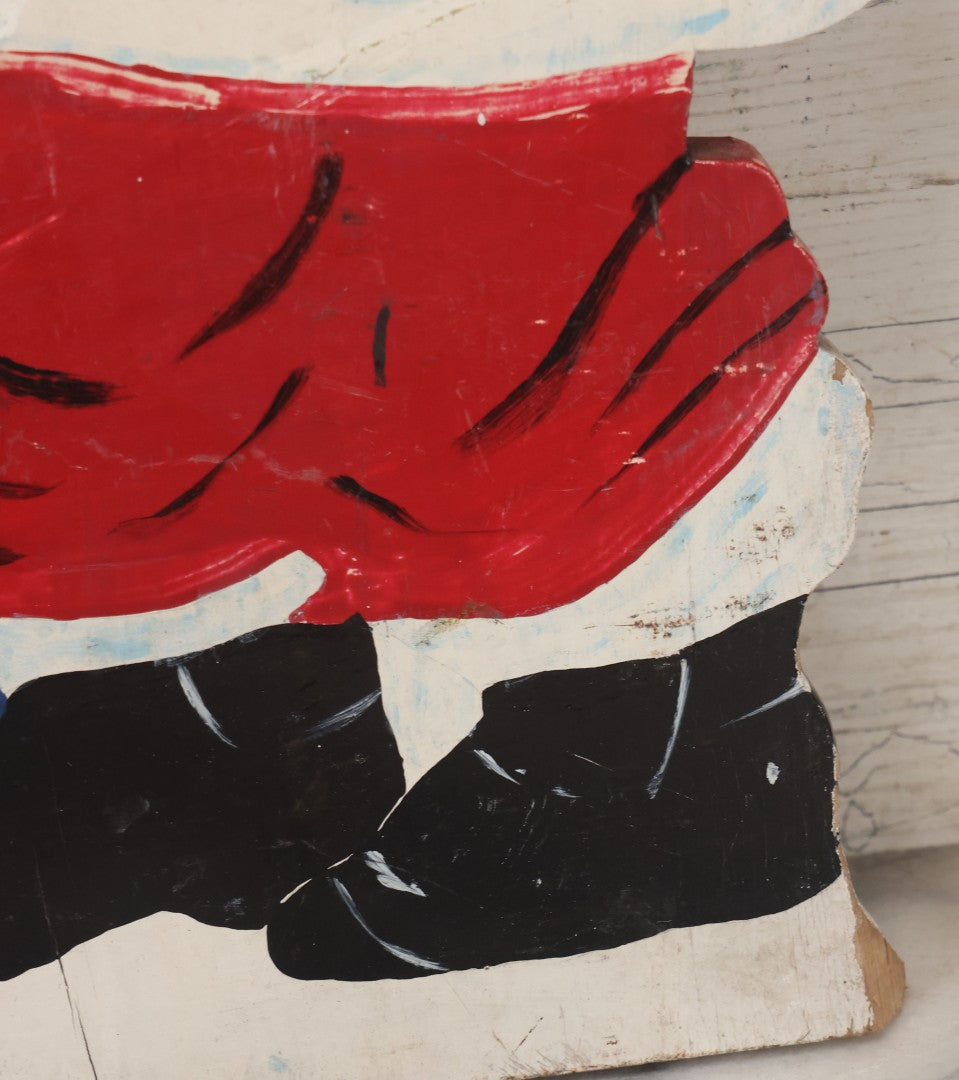 Lot 009 - Vintage Folk Art Hand Cut Hand Painted Christmas Santa Claus Wooden Lawn Ornament, 11-1/2" x 21-3/4"