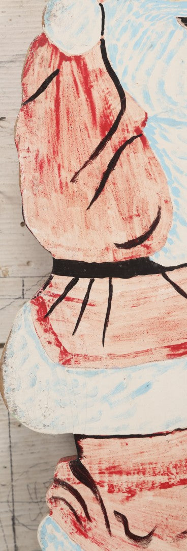 Lot 009 - Vintage Folk Art Hand Cut Hand Painted Christmas Santa Claus Wooden Lawn Ornament, 11-1/2" x 21-3/4"