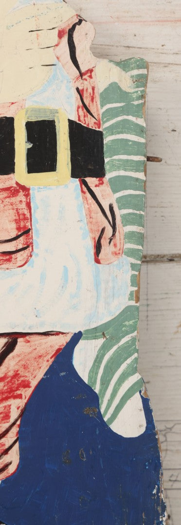 Lot 009 - Vintage Folk Art Hand Cut Hand Painted Christmas Santa Claus Wooden Lawn Ornament, 11-1/2" x 21-3/4"