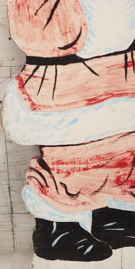 Lot 009 - Vintage Folk Art Hand Cut Hand Painted Christmas Santa Claus Wooden Lawn Ornament, 11-1/2" x 21-3/4"