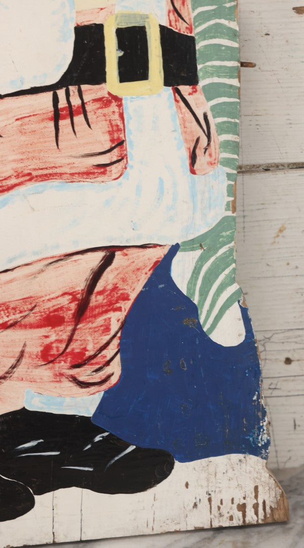 Lot 009 - Vintage Folk Art Hand Cut Hand Painted Christmas Santa Claus Wooden Lawn Ornament, 11-1/2" x 21-3/4"