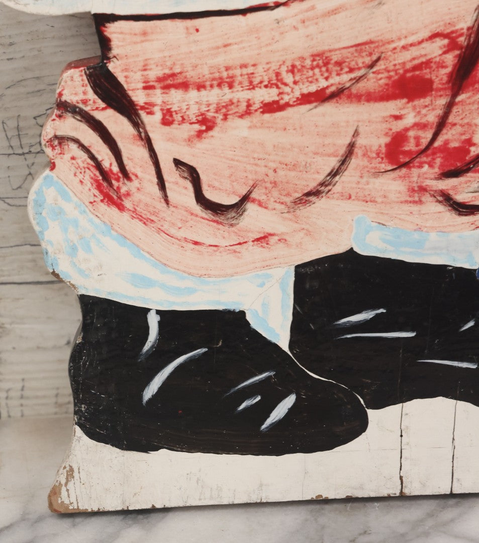 Lot 009 - Vintage Folk Art Hand Cut Hand Painted Christmas Santa Claus Wooden Lawn Ornament, 11-1/2" x 21-3/4"