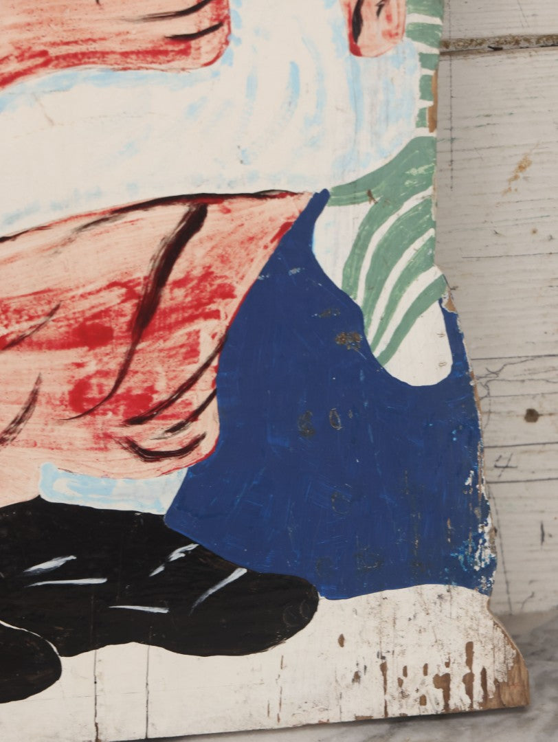 Lot 009 - Vintage Folk Art Hand Cut Hand Painted Christmas Santa Claus Wooden Lawn Ornament, 11-1/2" x 21-3/4"